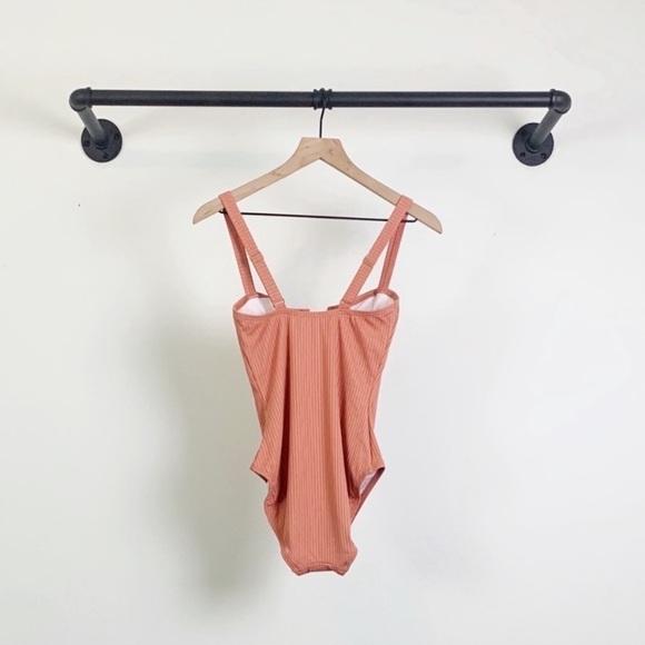 NWT Loft Beach Ribbed V-Bar One Piece Swimsuit In Pink - Picture 4 of 4
